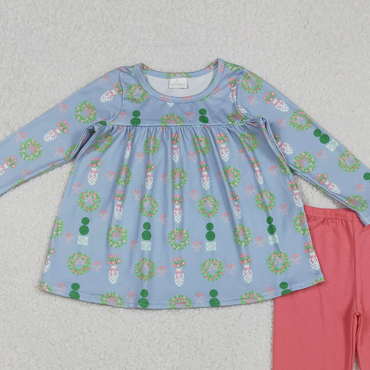 10.14 RTS NO MOQ （In stock）GLP2868 Baby Girls Bows Flowers Tunic Leggings Pant Christmas Clothes Sets