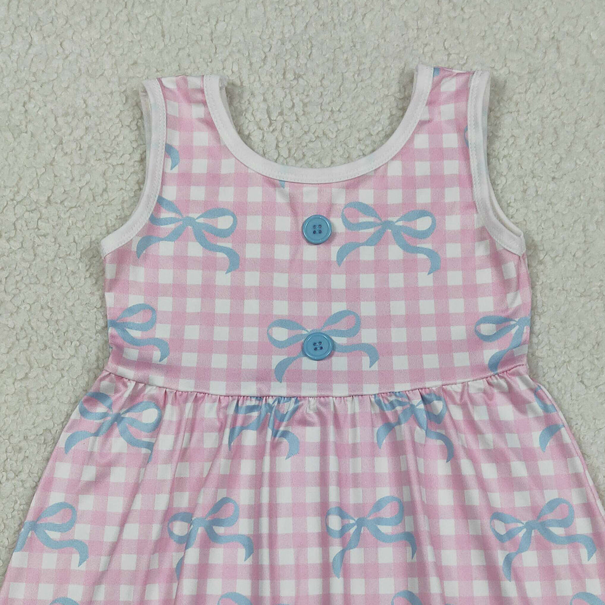 12.30 RTS NO MOQ （In stock）GSD3145 Baby Girls Bows Pink Checked Sleeveless Ruffle Knee Length Dresses