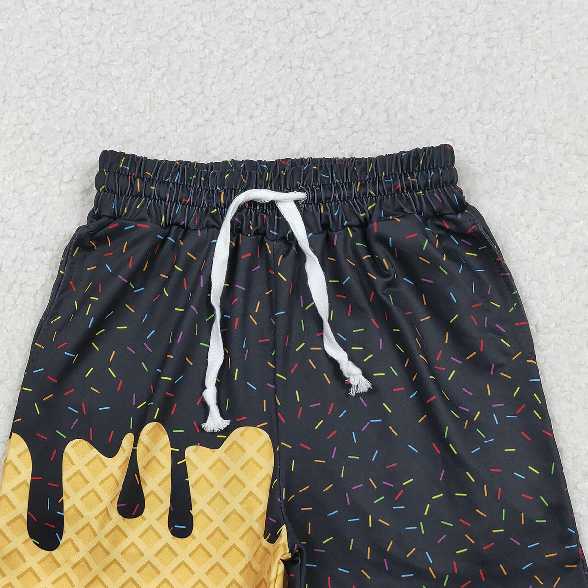 12.10 RTS NO MOQ （In stock）SS0624 Baby Girls Summer Shorts Baby Girls Black Ice Cream Drip Summer Shorts Bottoms