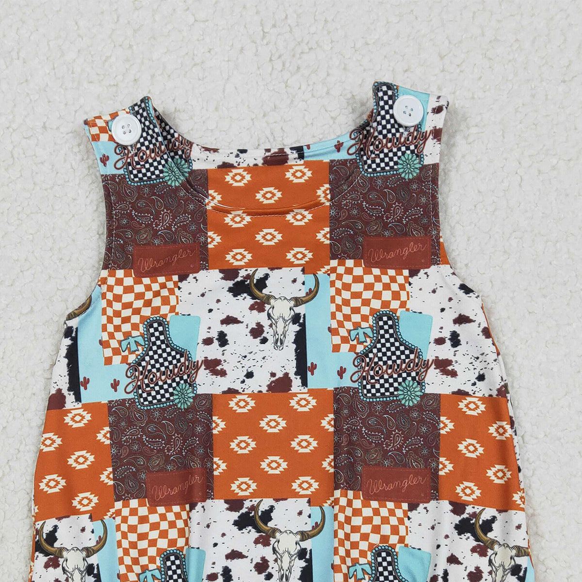 1.9 RTS NO MOQ （In stock）SR3773 Baby Boys Rompers Baby Boys Sleeveless Aztec Bull Skulls Checked Western Rompers