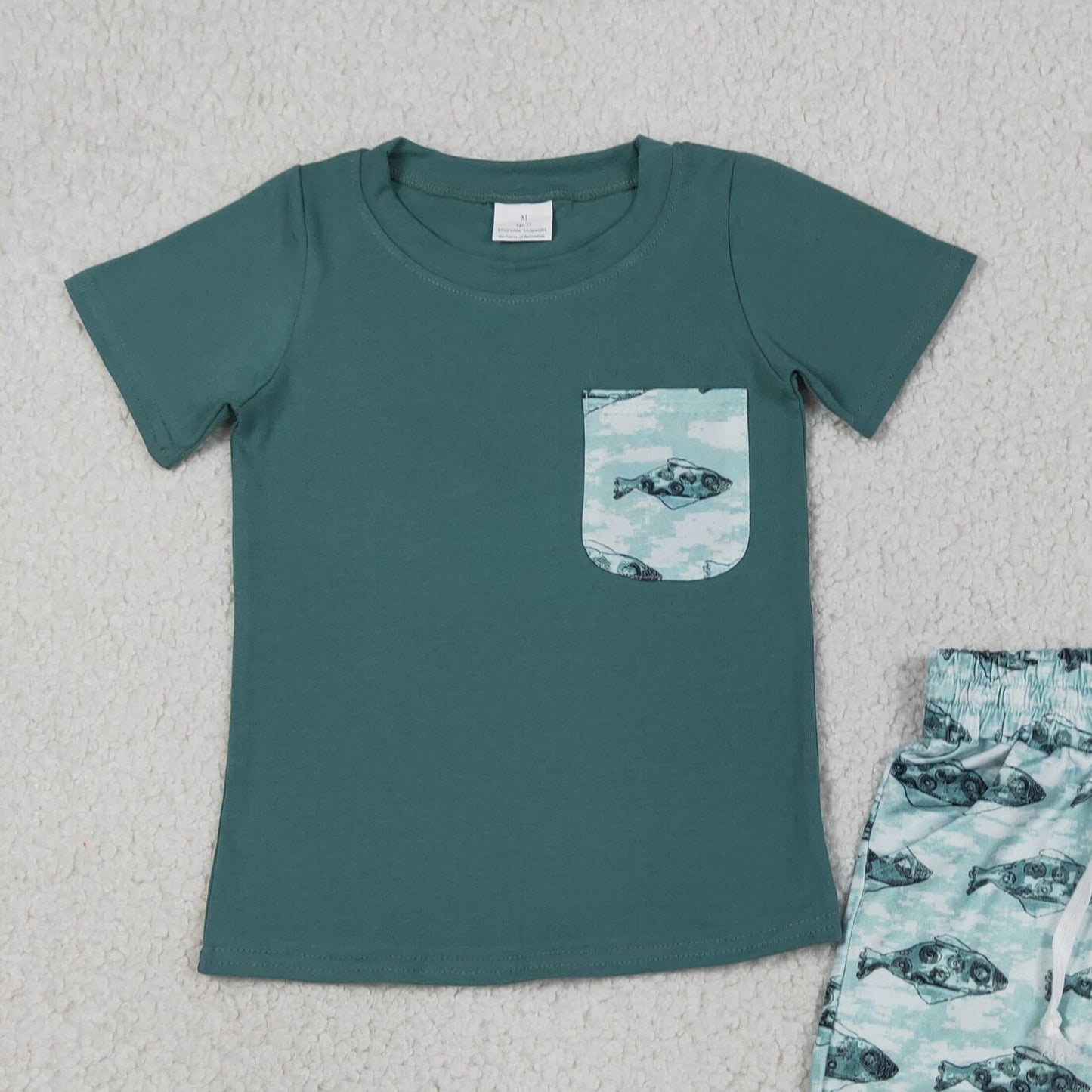 BSSO0838 RTS NO MOQ （In stock ）Short sleeves fish pocket shorts boys summer clothes