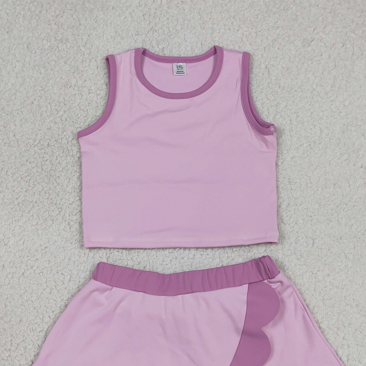 GSD4085 RTS NO MOQ （In stock）Pink scallop princess girls summer active wear set