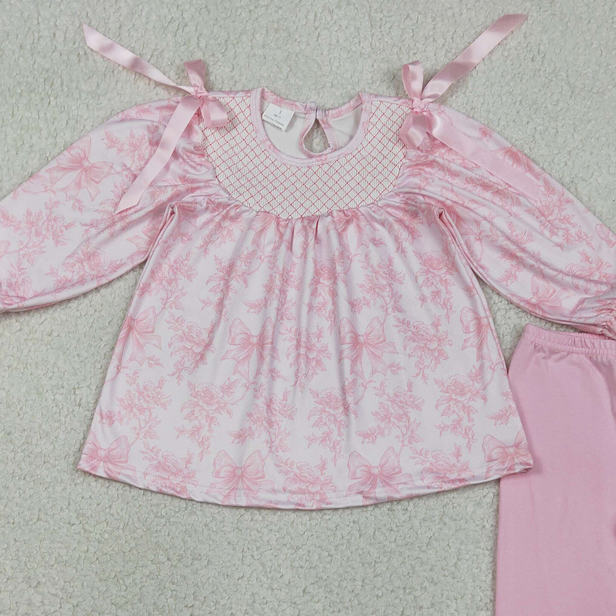 2.4 RTS NO MOQ （In stock）GLP3285 Embroidery Checked Baby Girls Pink Flowers Tunic Legging Pants Clothes Sets