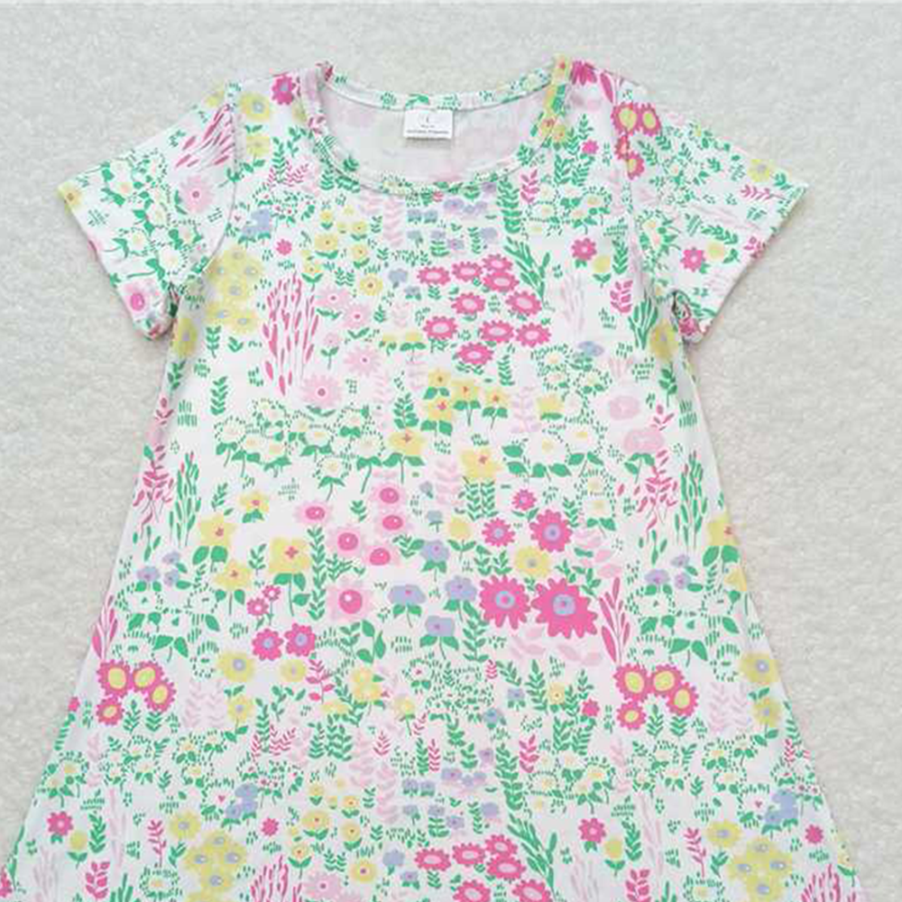GSD0823  RTS NO MOQ Baby Girls Summer Dress Short sleeves floral baby girls summer dresses
