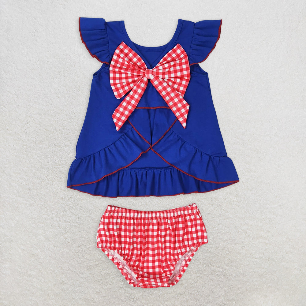 GBO0311 RTS NO MOQBaby Girls Summer Outfits Embroidery Baby Girls Boys 4th Of July Flags Sibling Clothing Sets