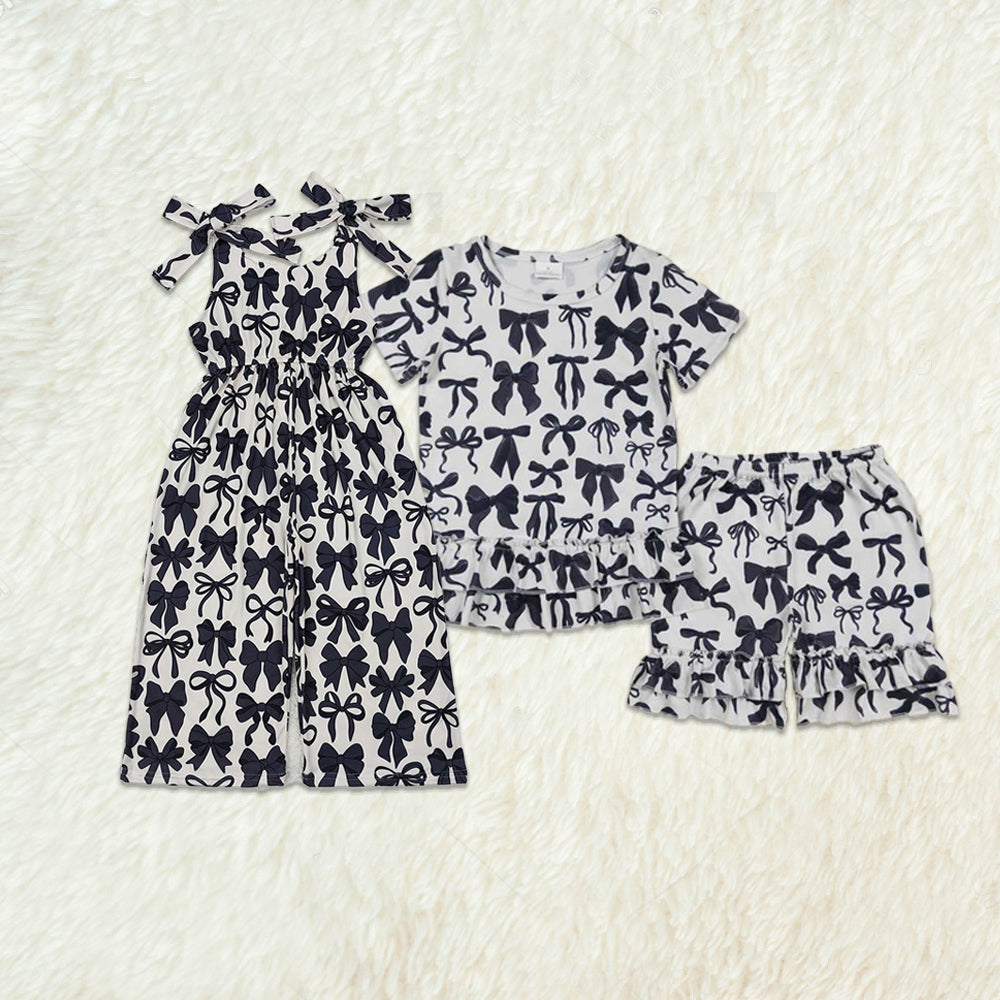 Kids Girls Short Sleeve Bow Ruffle Top Shorts Set Cute Elegant Children's Clothing Outfit