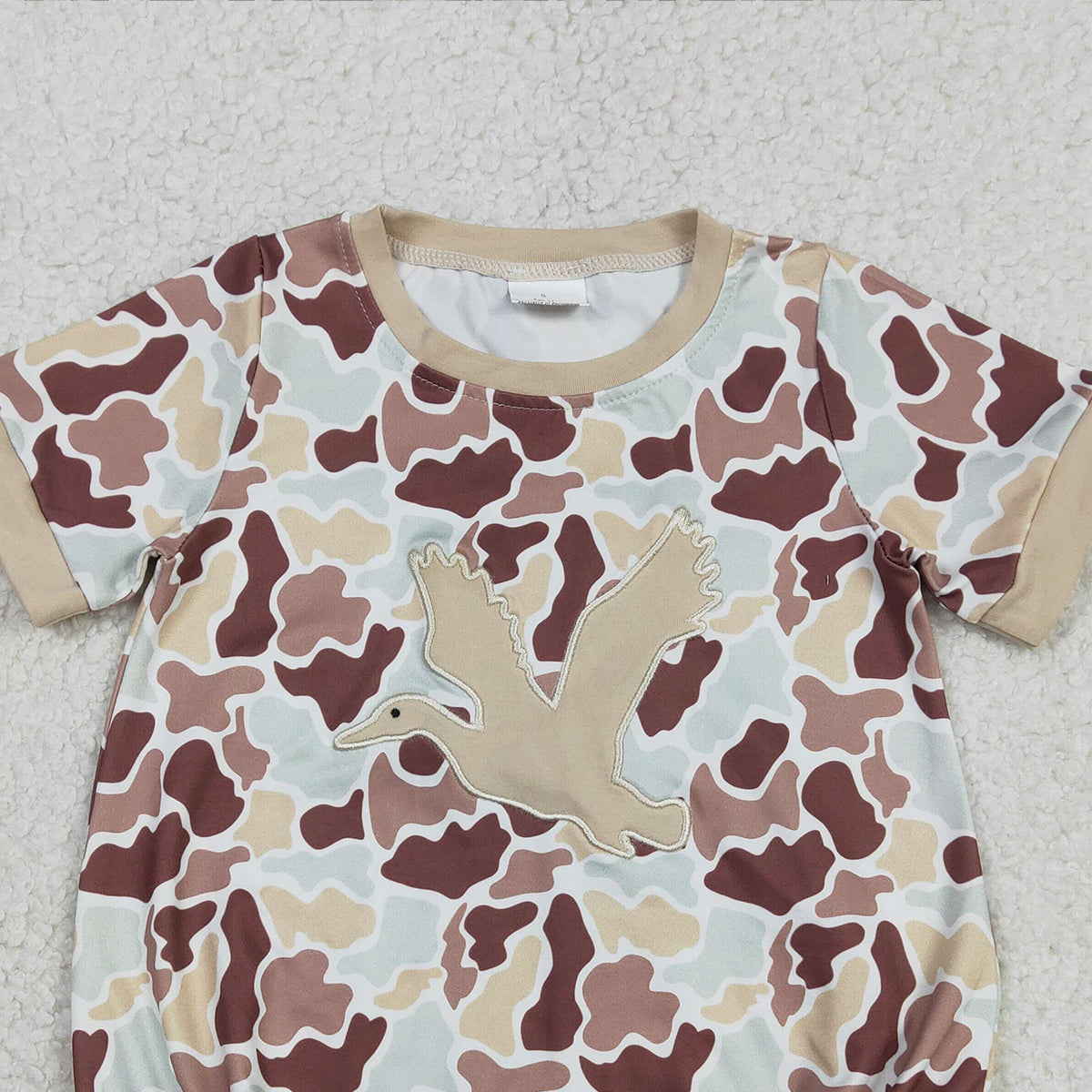 1.6 RTS NO MOQ （In stock）SR3572 Baby Boys Rompers Embroidery Ducks Baby Boys Southern Khaki Camo Hunting Rompers