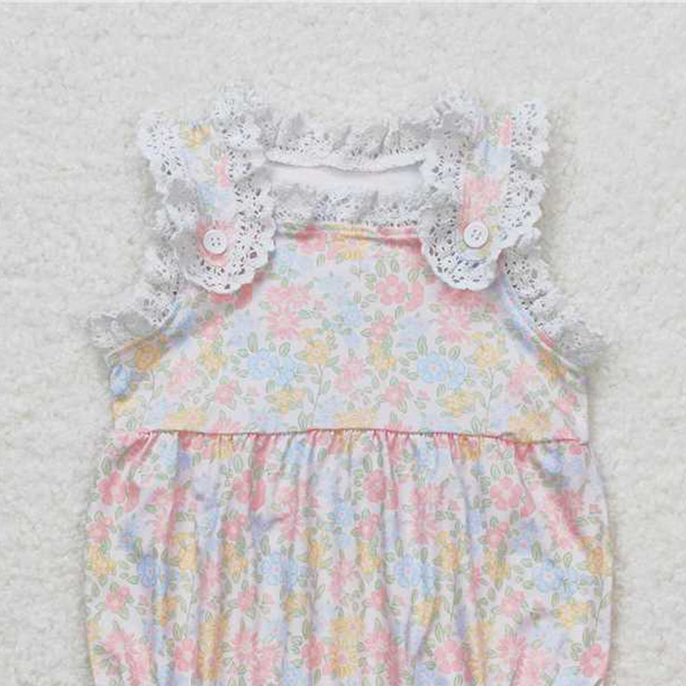 4.30 SR1261 RTS NO MOQ Sleeveless yellow floral baby girls summer romper