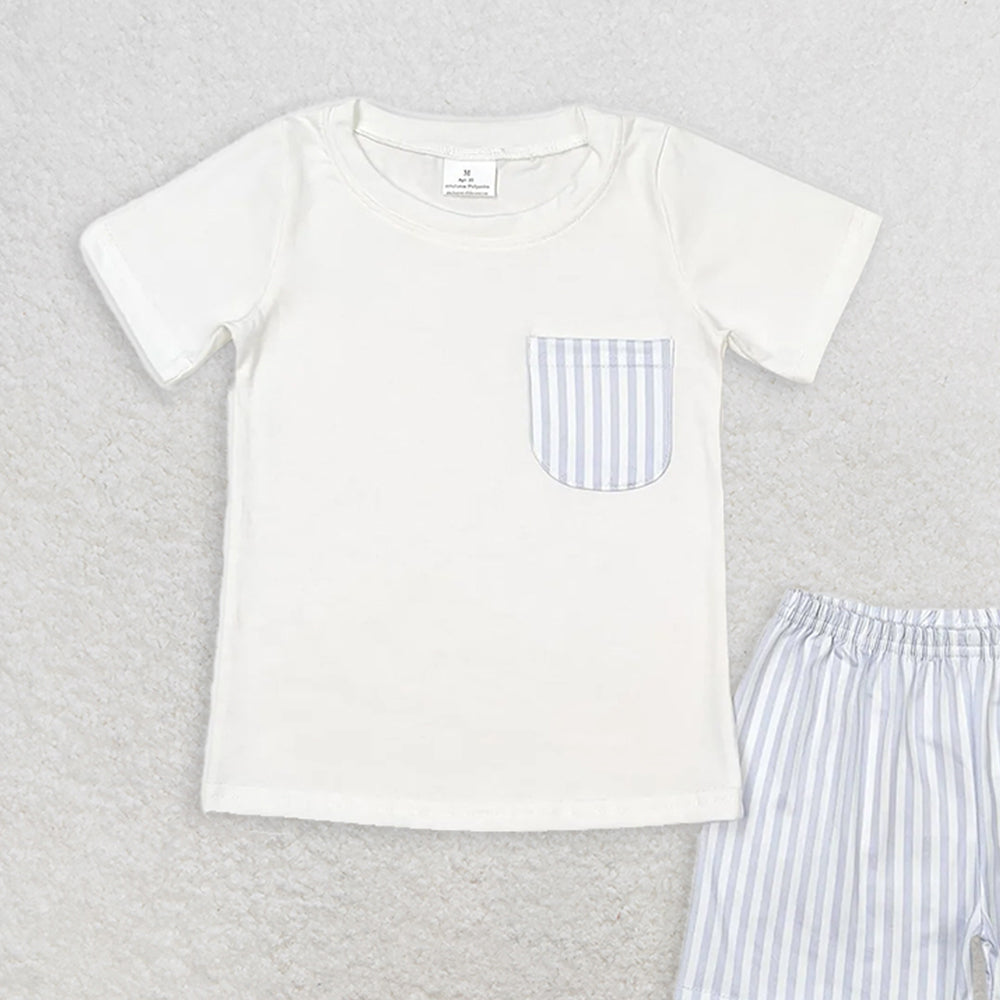 BSSO0764 RTS NO MOQ Baby Boys Summer Boys Outfits Baby Boys White Shirt Top Stripes Shorts Clothes Sets