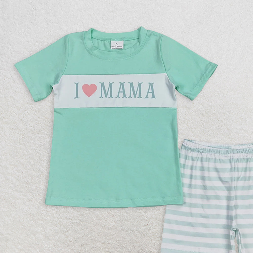BSSO0751  RTS NO MOQ Baby Boys Summer Boys Outfits Baby Boys I Love Mama Short Sleeve Tee Shirts Tops Shorts Clothes Sets