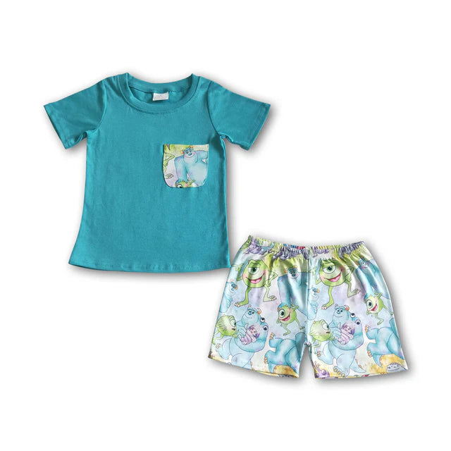 BSSO0021 Sales New RTS No Moq Promotion Short sleeve cotton shirt shorts boy summer boutique clothes