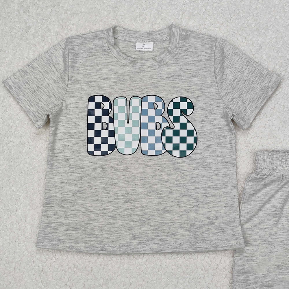 USA Shop (in stock) BSSO1304 Kids Boys Grey Plaid Short Sleeve Clothing Bubs Patterned Outfit for Children