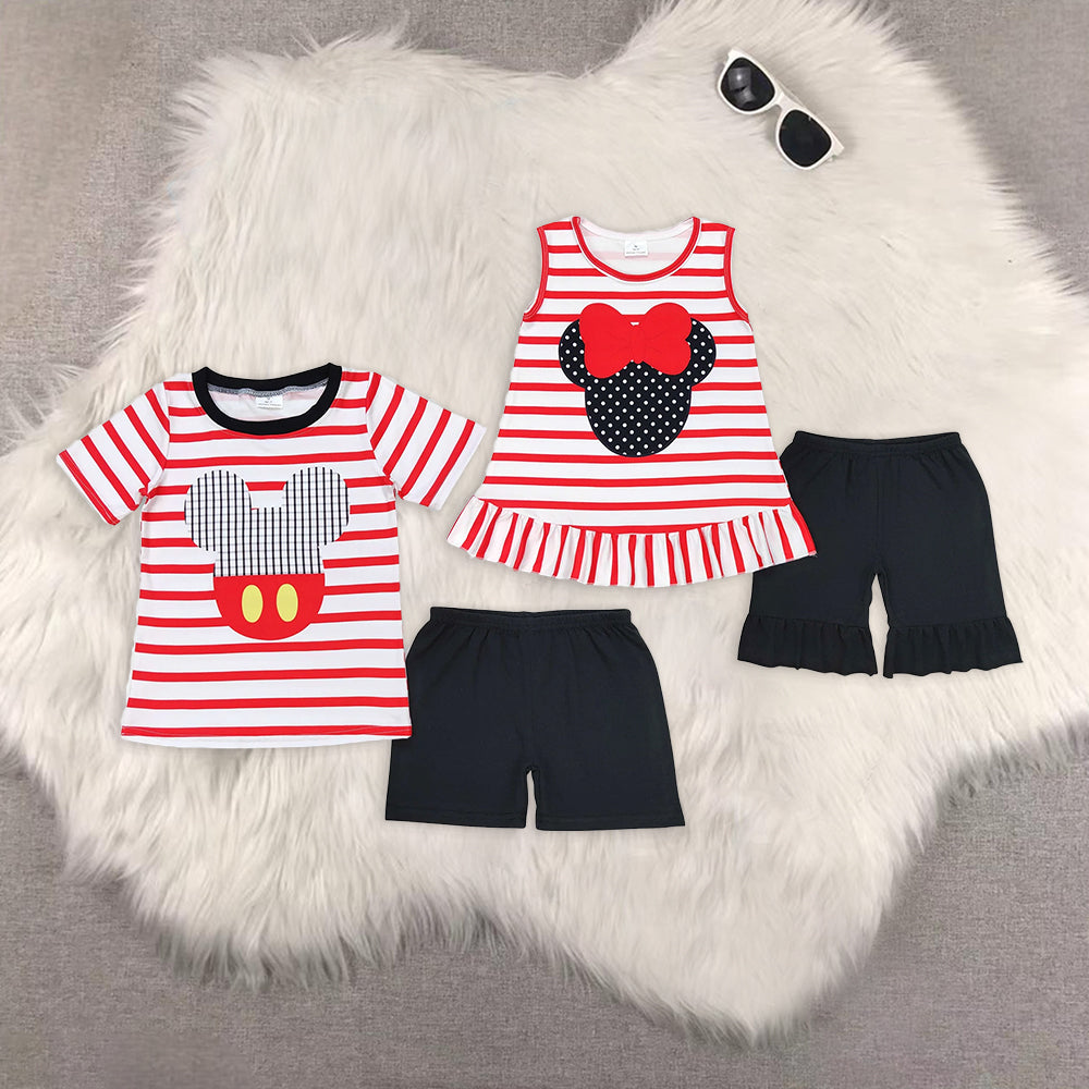 8.13   RTS Sibling Short sleeves red stripe mouse kids boys and girls summer clothes