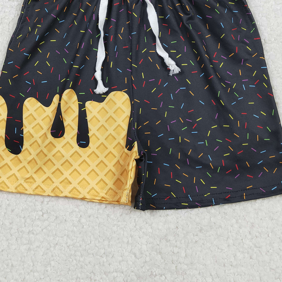 12.10 RTS NO MOQ （In stock）SS0624 Baby Girls Summer Shorts Baby Girls Black Ice Cream Drip Summer Shorts Bottoms