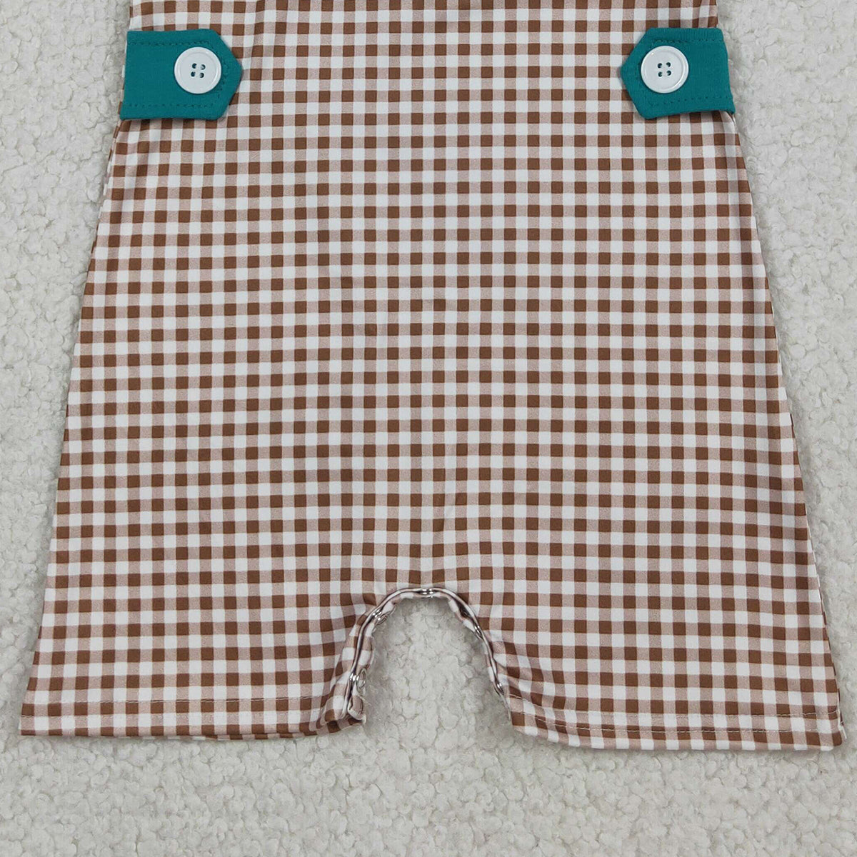3.26 RTS NO MOQ （In stock）SR3508 Children's Fashion Romper Baby Boys Sleeveless Embroidery Ducks Daddy Buddy Khaki Checked Rompers