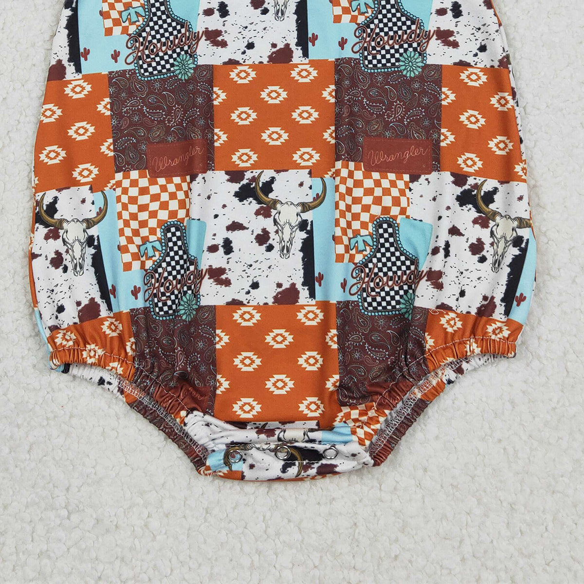 1.9 RTS NO MOQ （In stock）SR3773 Baby Boys Rompers Baby Boys Sleeveless Aztec Bull Skulls Checked Western Rompers