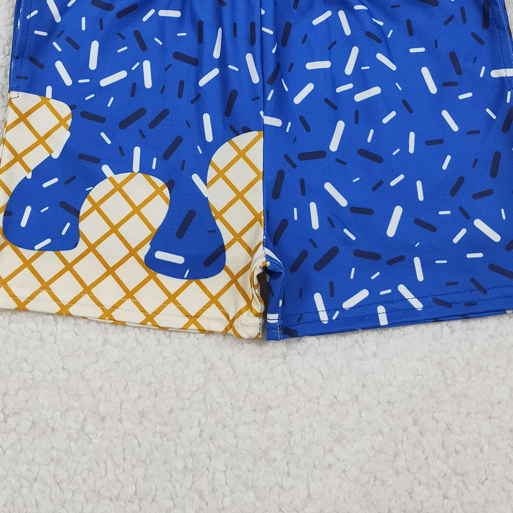 RTS NO MOQ （In stock）SS0640 Baby Boys Summer Shorts Royal Blue Drip Sprinkle Team Shorts Bottom