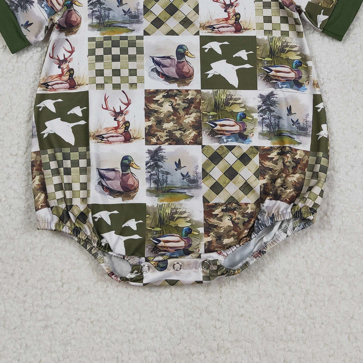3.17 RTS NO MOQ （In stock）SR3837 Children's Fashion Romper Baby Boys Short Sleeve Deer Ducks Checked Hunting Rompers