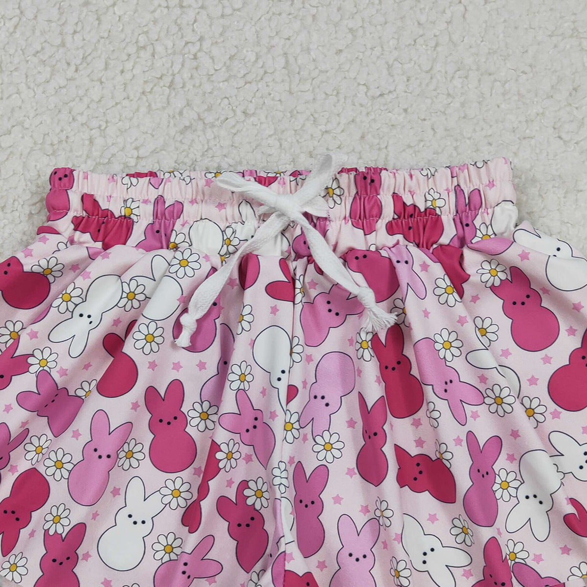 12.12 RTS NO MOQ （In stock）SS0714 Baby Girls Summer Shorts Baby Girls Pink Rabbits Flowers Easter Yoga Active Ruffle Shorts Bottom