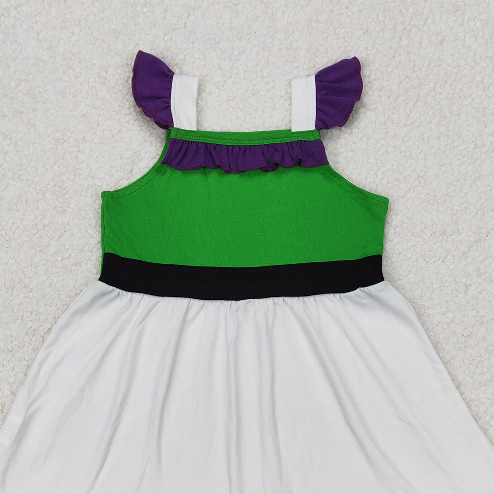 GSD1874 RTS NO MOQ White green purple flutter sleeves ruffle princess girls dress