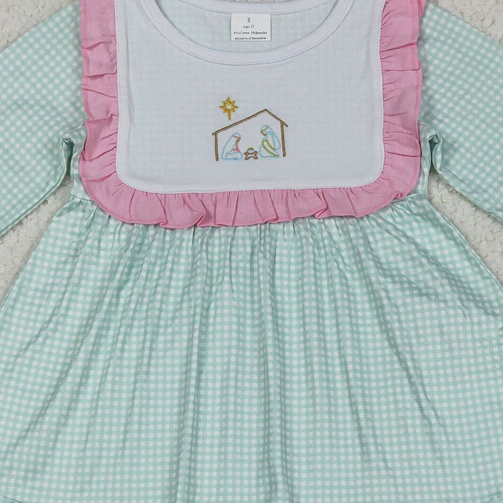 RTS NO MOQ （In stock） GLP2410 Baby Girls Winter Outfits Baby Girls Blue Christmas Nativity Jesus Tunic Pink Legging Pants Sets