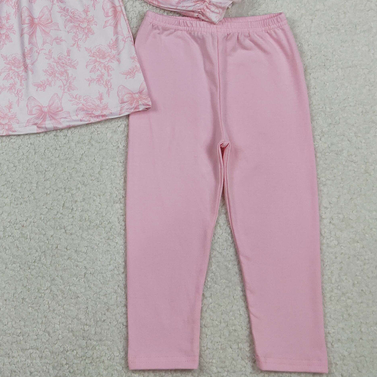2.4 RTS NO MOQ （In stock）GLP3285 Embroidery Checked Baby Girls Pink Flowers Tunic Legging Pants Clothes Sets