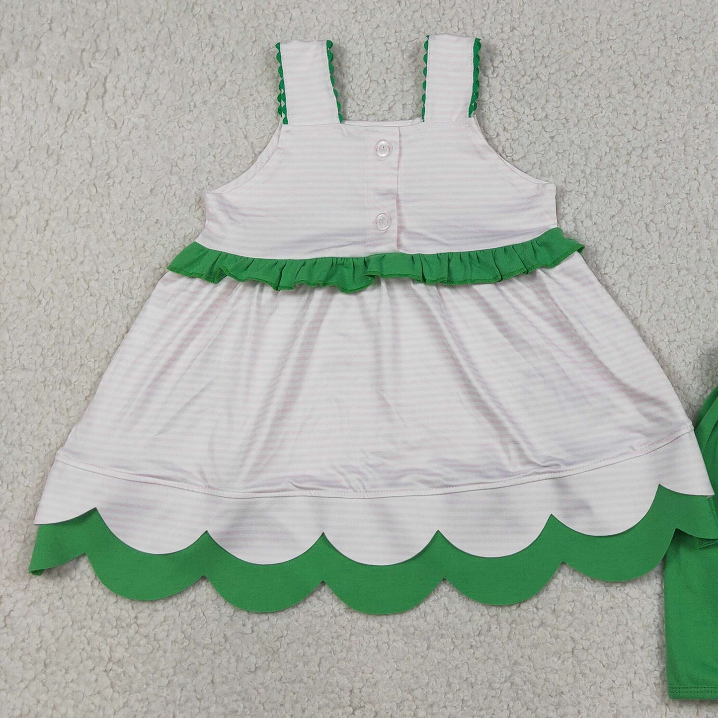 GSSO3164 RTS NO MOQ （In stock）Pink stripe watermelon scallop tunic ruffle shorts girls outfits