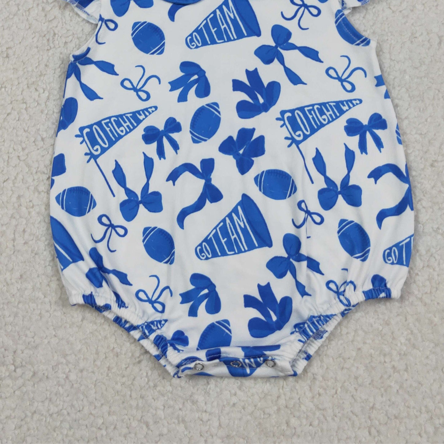SR3192 RTS NO MOQ （In stock）Flutter sleeves football blue bow baby girls team romper
