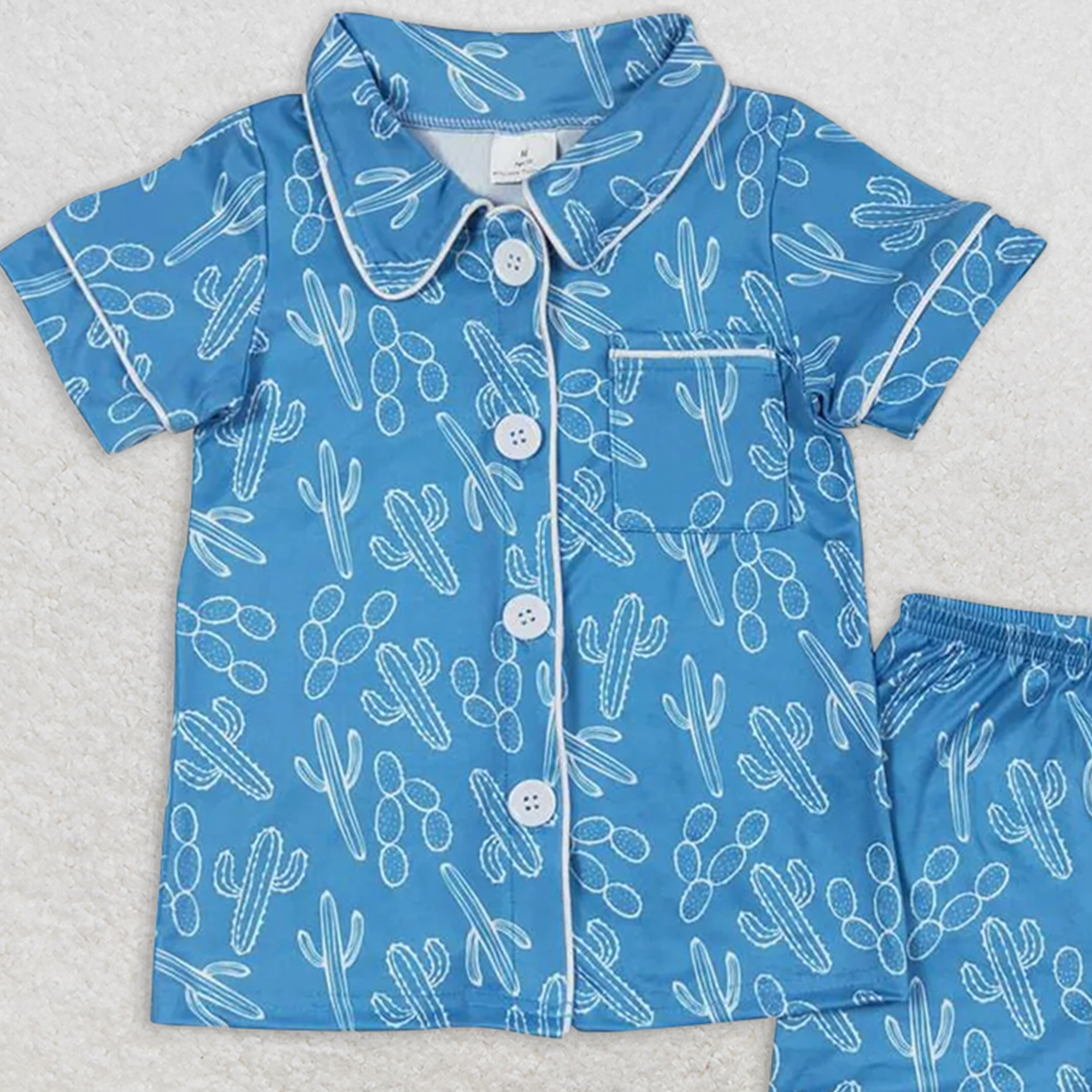 6.21 GSSO0842 RTS NO MOQ Baby Girls Summer Pajamas Outfits Baby Girls Western Cactus Buttons Shirt Shorts Pajamas Clothes Sets