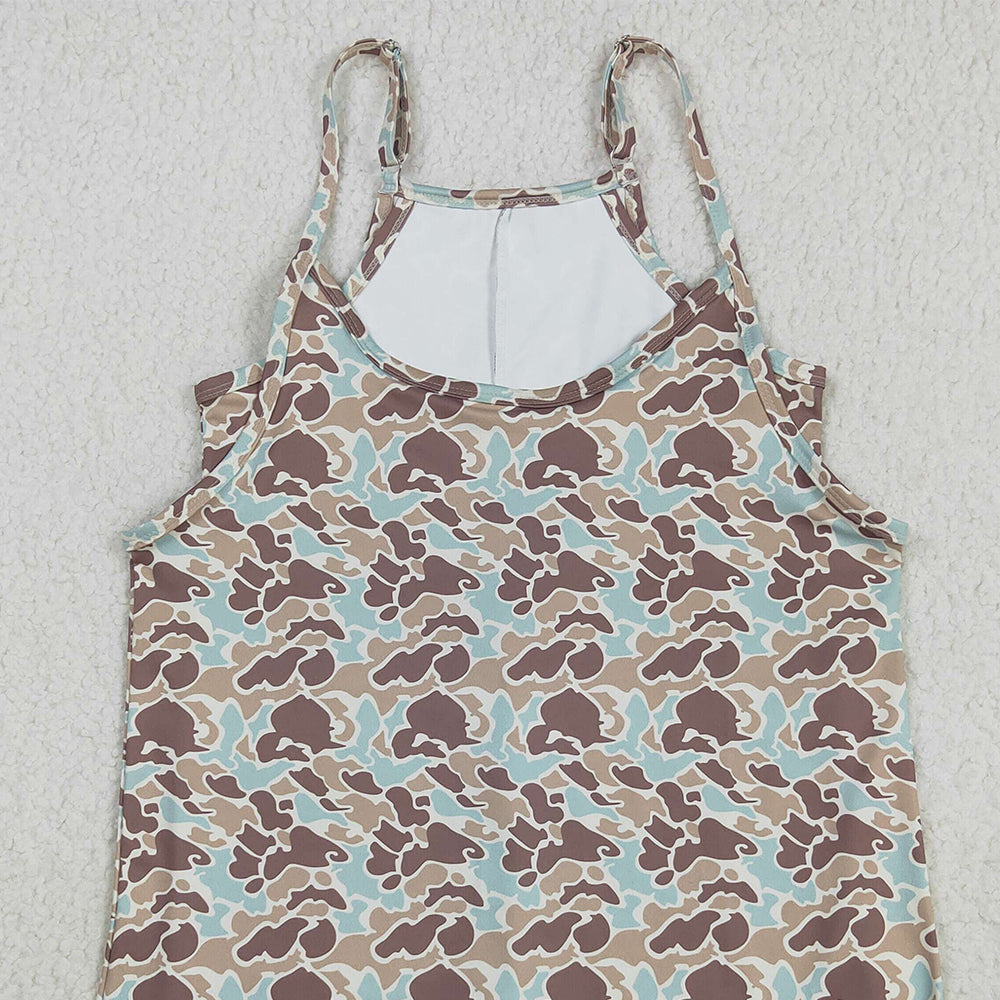 8.22 RTS NO MOQ （In stock）GSD2734 Adult Women Western Khaki Camo Strap Pockets Yoga Activity Shorts Dresses