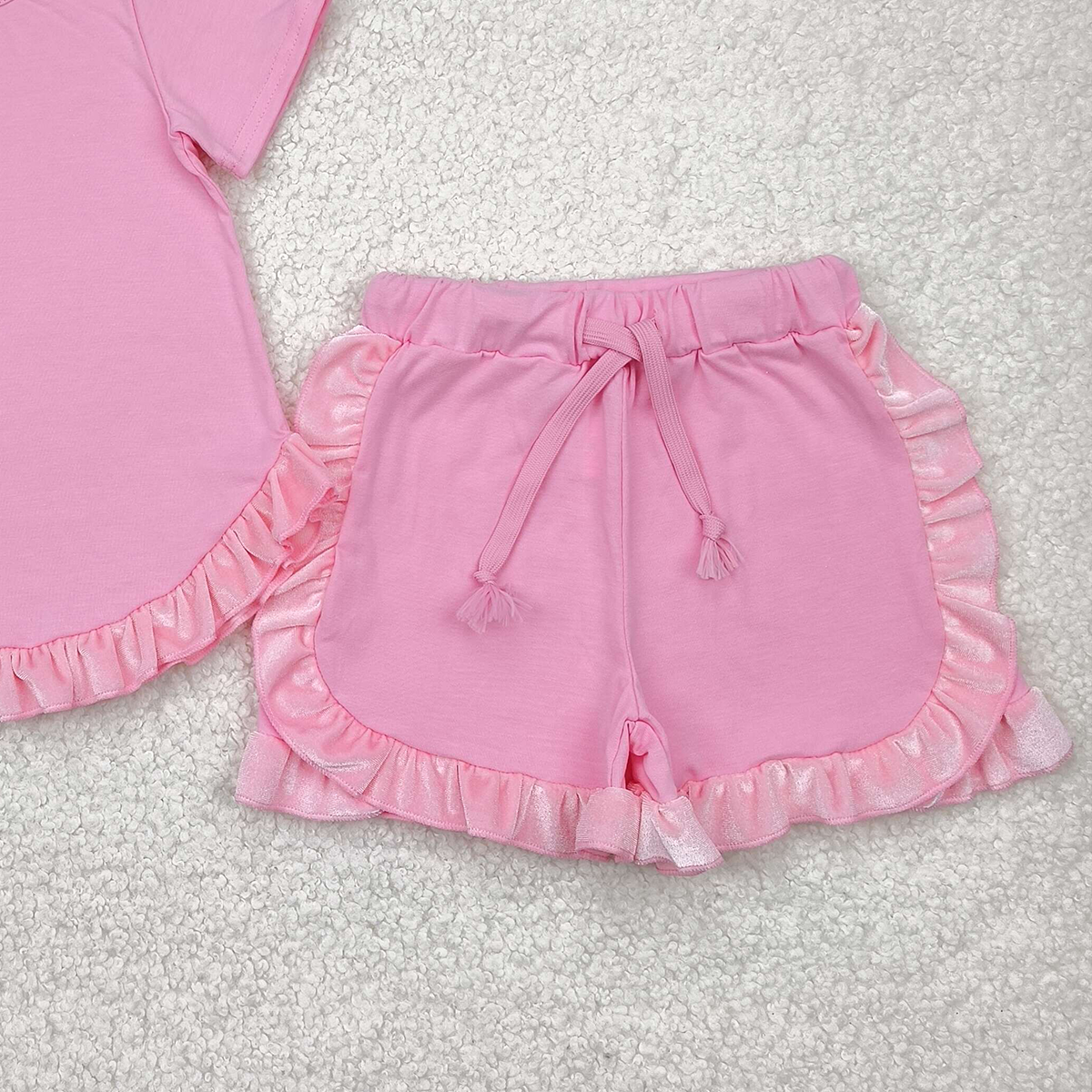 8.20 GSSO2181 RTS NO MOQ Baby Girls Summer Outfits Pure pink lace short-sleeved shorts set