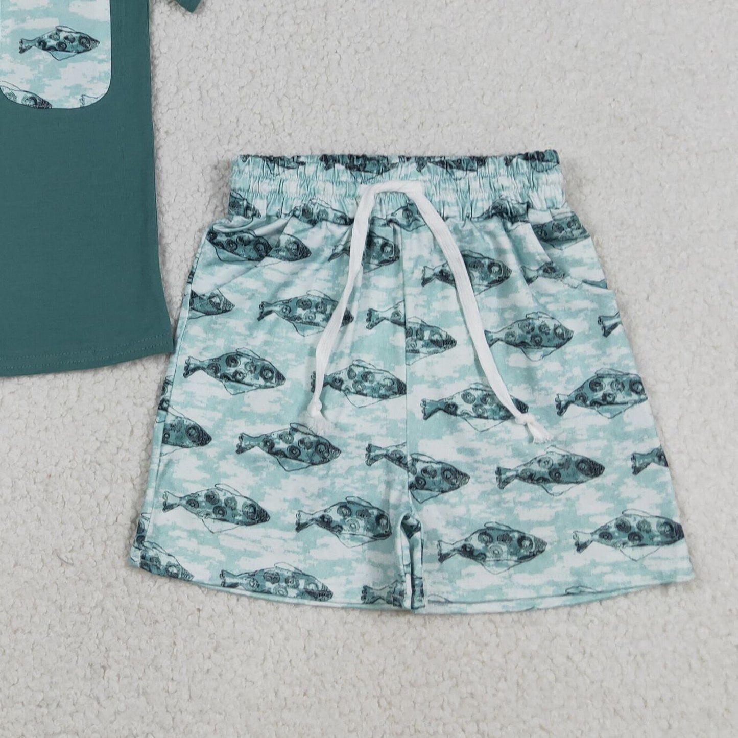 BSSO0838 RTS NO MOQ （In stock ）Short sleeves fish pocket shorts boys summer clothes