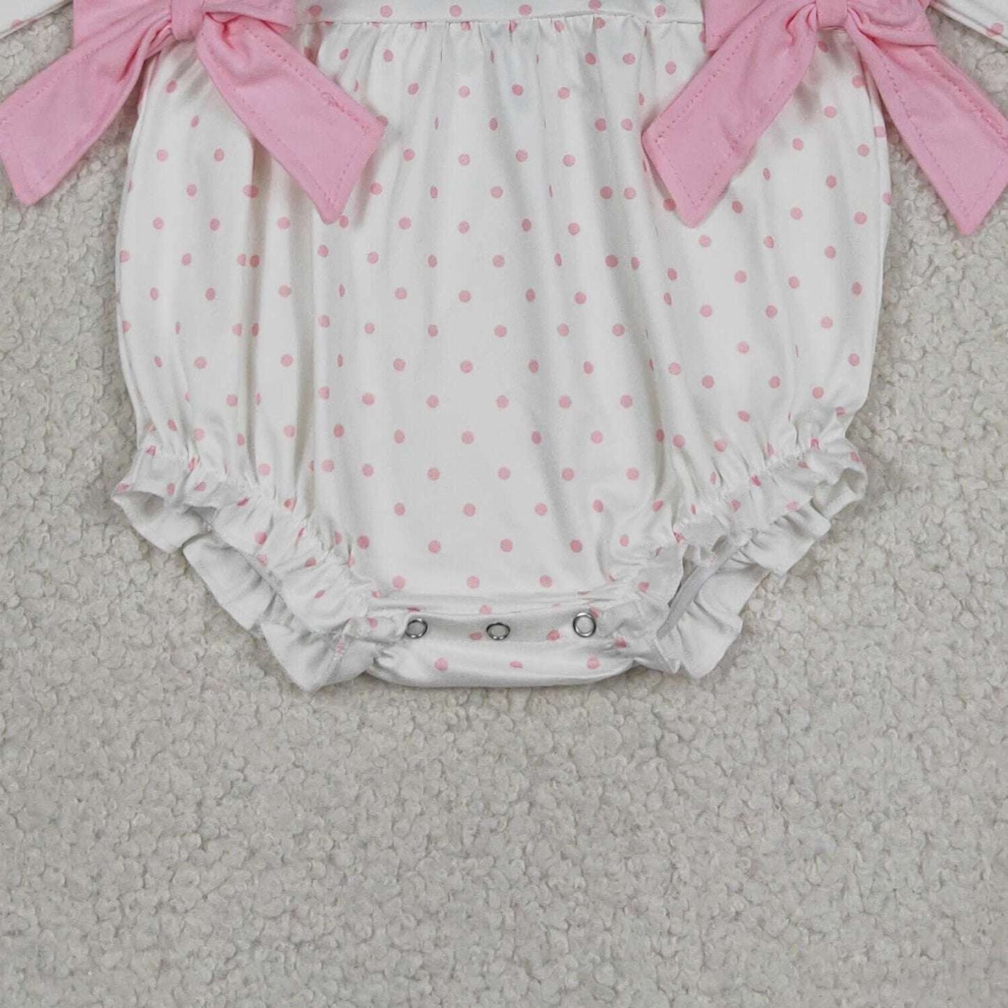 LR2947 RTS NO MOQ （In stock）Long sleeves pink polka dots cake baby girls romper