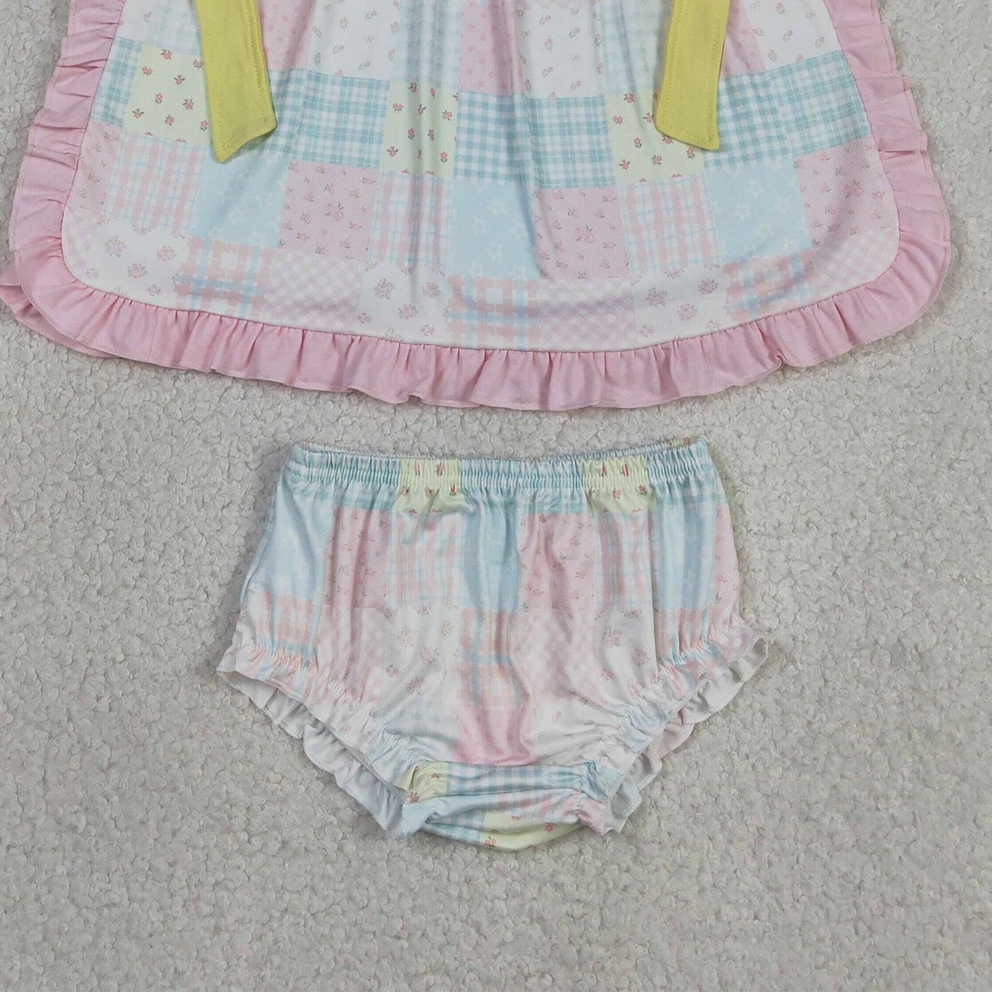 GBO0513 RTS NO MOQ （In stock）Pink flutter sleeves floral bow tunic bummies girls outfits