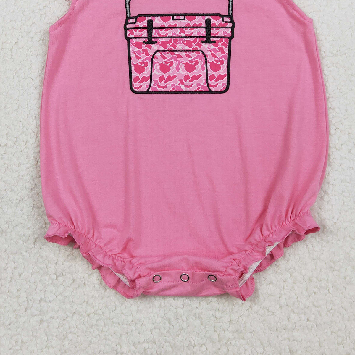 1.19 RTS NO MOQ （In stock）SR3762 Embroidery Pink Camo Boxes Baby Girls Hunting Ruffle Rompers