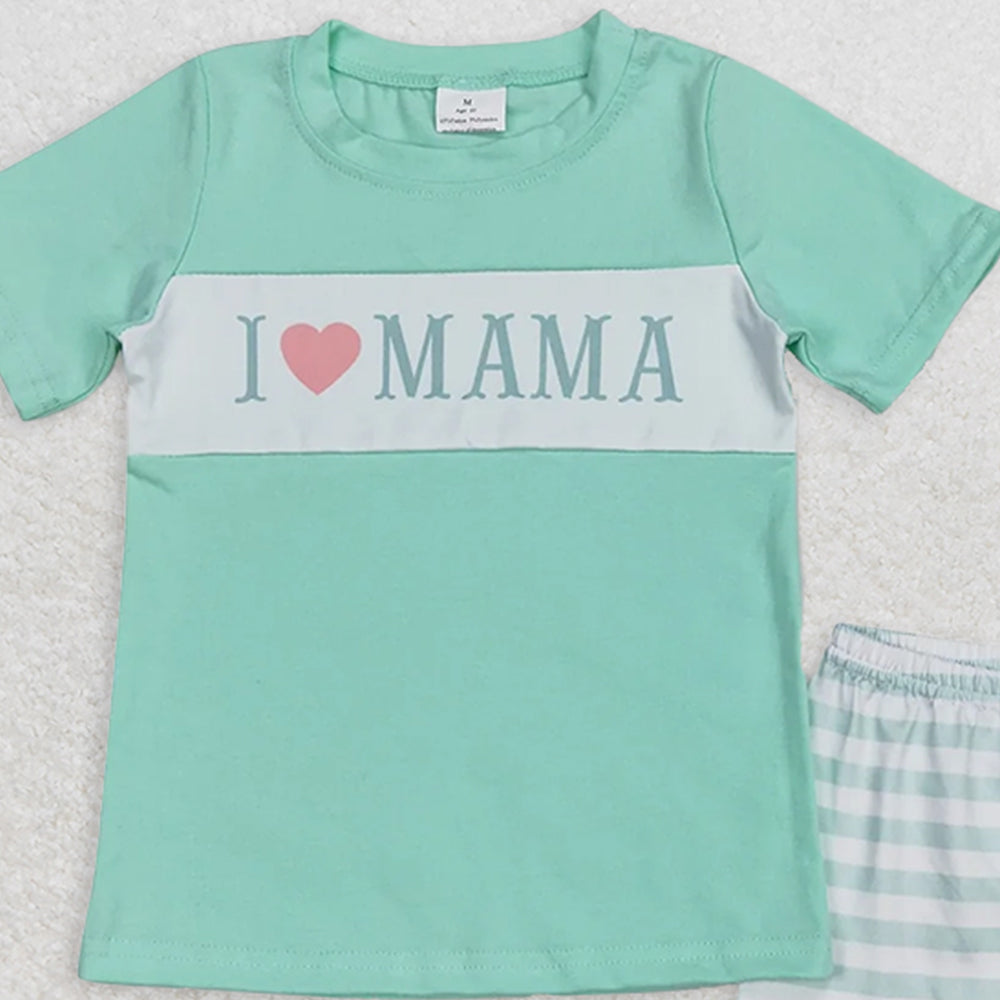 BSSO0751 RTS NO MOQ  Baby Boys Summer Boys Outfits Baby Boys I Love Mama Short Sleeve Tee Shirts Tops Shorts Clothes Sets