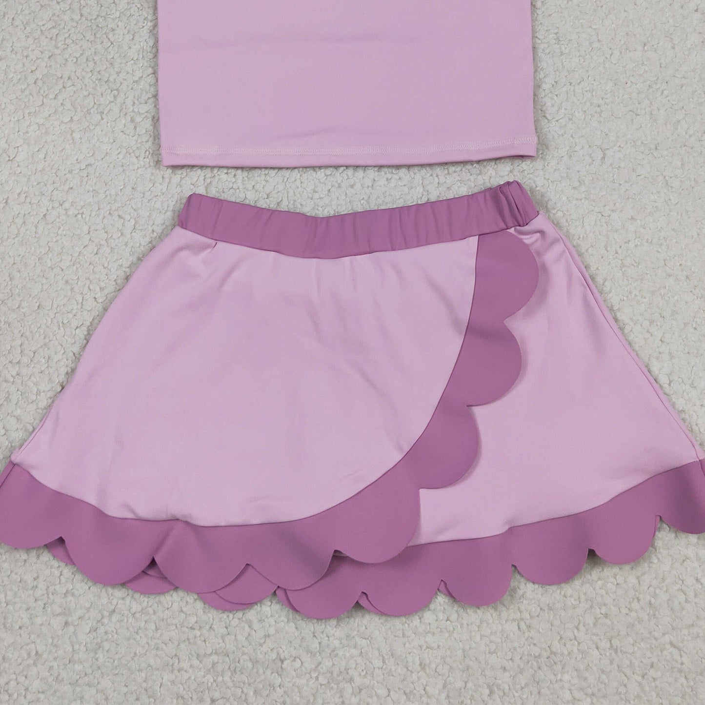 GSD4085 RTS NO MOQ （In stock）Pink scallop princess girls summer active wear set