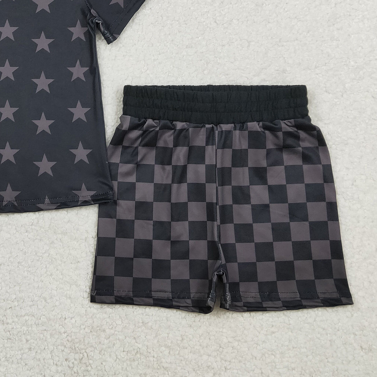 2.3 RTS NO MOQ （In stock）GSSO2913 Baby Girls Short Sleeve Stars Top Checked Shorts 4th of July Clothes Sets