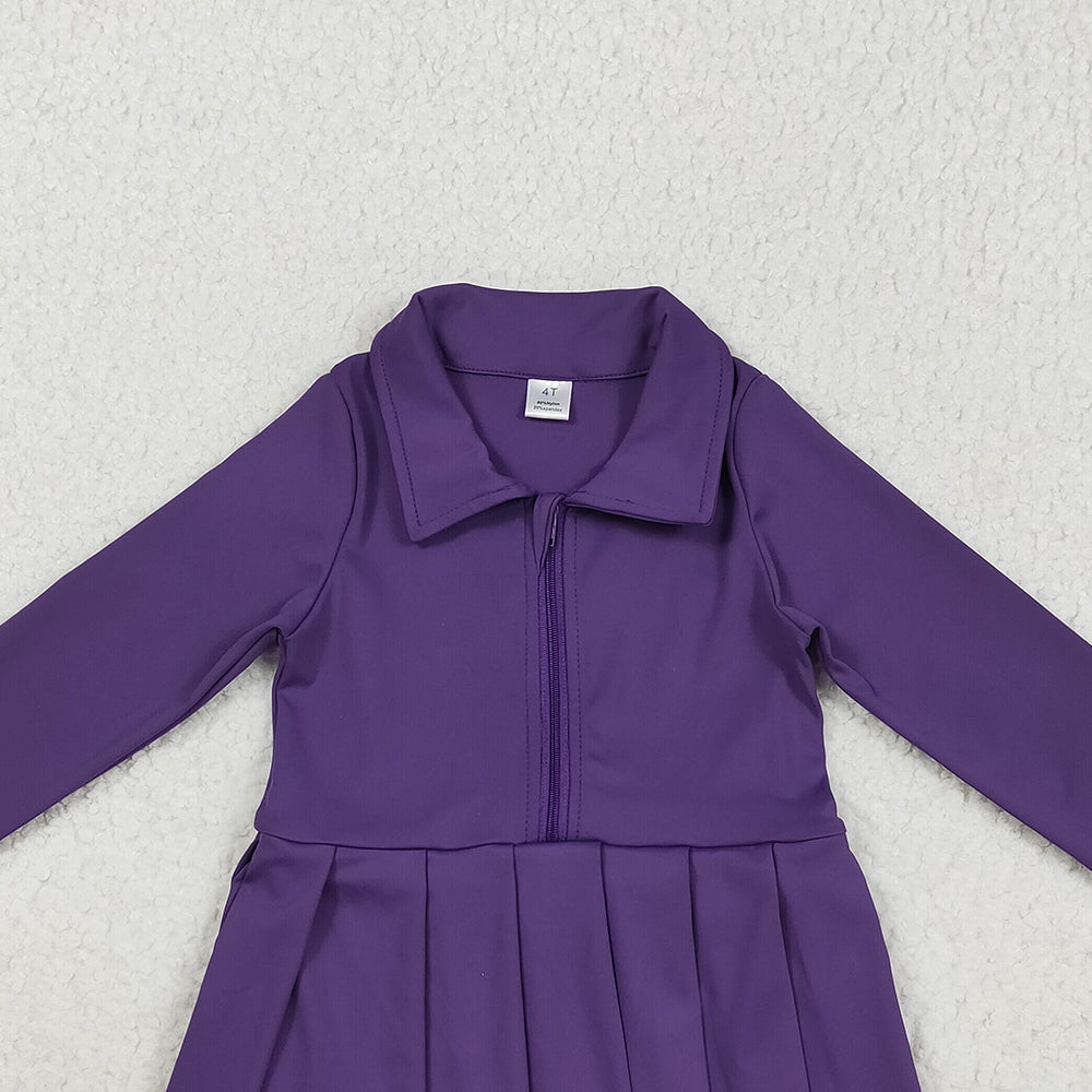 RTS NO MOQ （In stock）GLD1152 Baby Girls Yoga Dress Baby Girls Purple Long Sleeves Zipper Yoga Active Knee Length Dresses