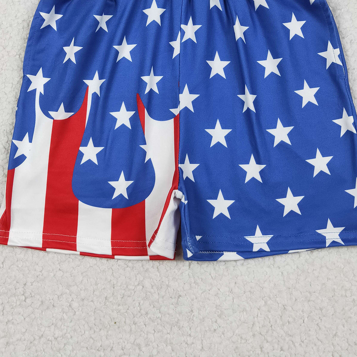 4.13 SS0861  RTS NO MOQ （In stock）Short sleeves stars stripe kids boys 4th of july swim trunks