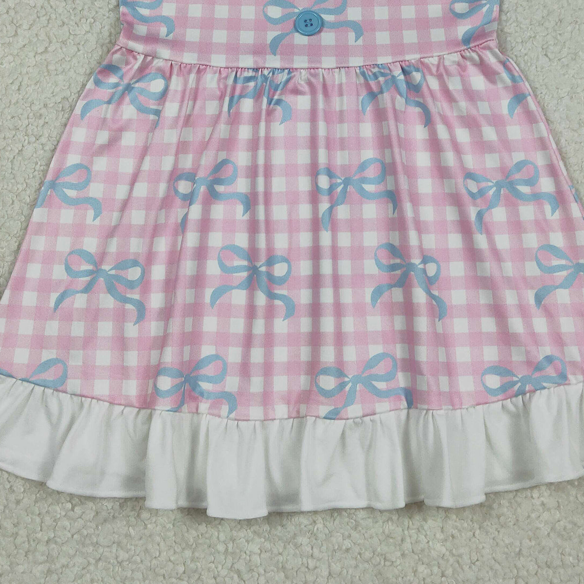 12.30 RTS NO MOQ （In stock）GSD3145 Baby Girls Bows Pink Checked Sleeveless Ruffle Knee Length Dresses