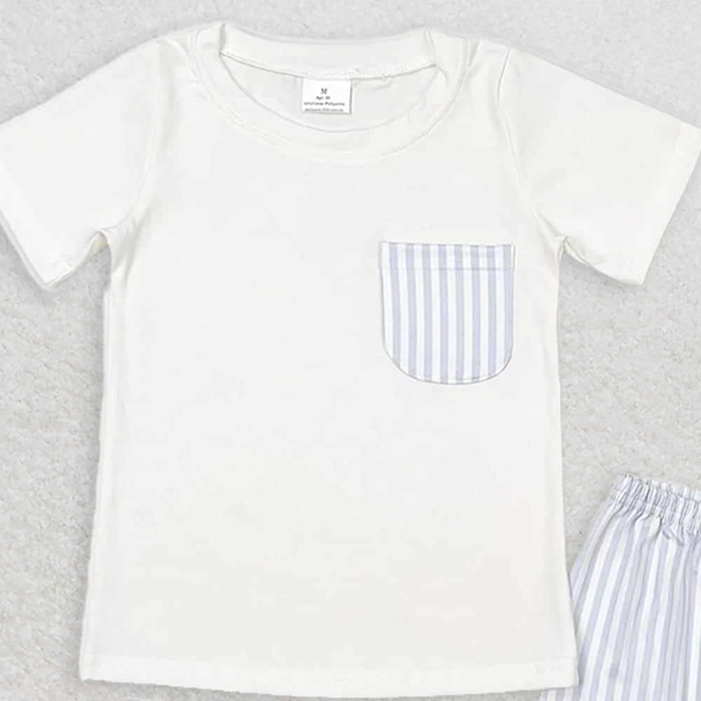 BSSO0764 RTS NO MOQ Baby Boys Summer Boys Outfits Baby Boys White Shirt Top Stripes Shorts Clothes Sets