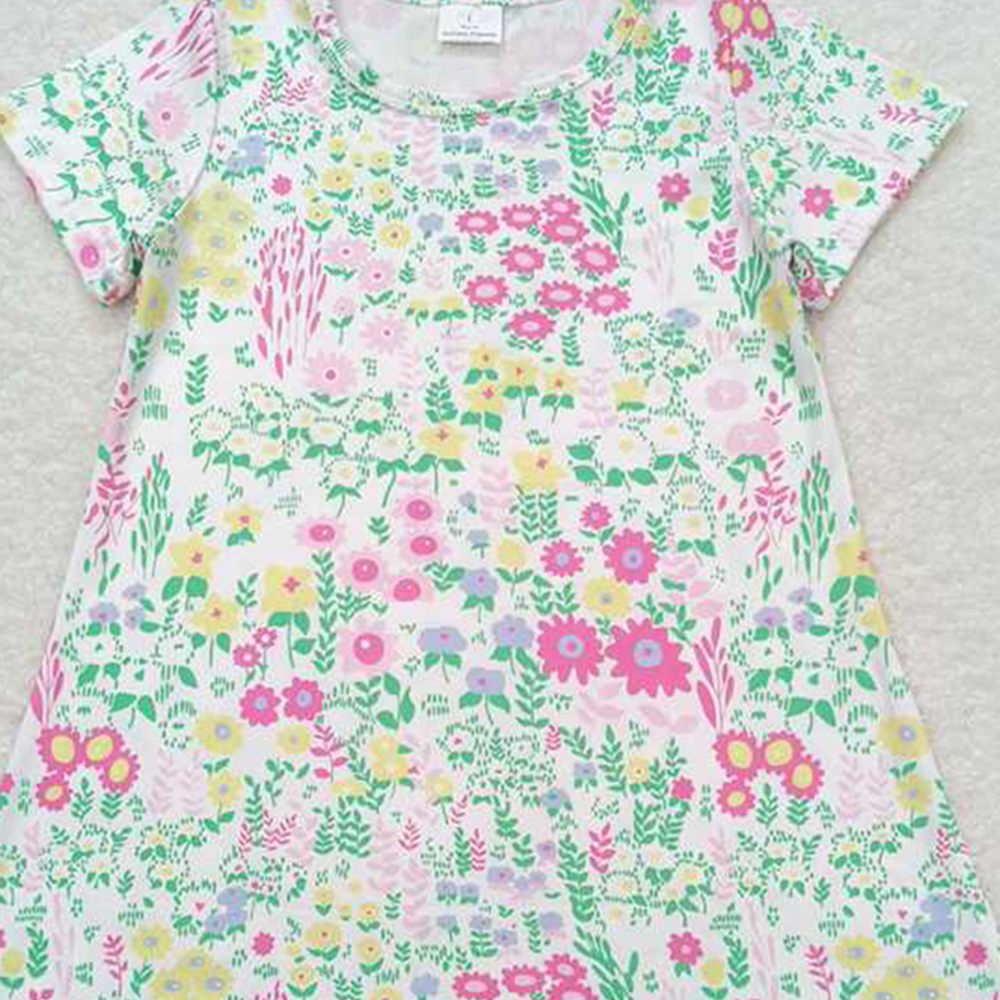 GSD0823  RTS NO MOQ Baby Girls Summer Dress Short sleeves floral baby girls summer dresses