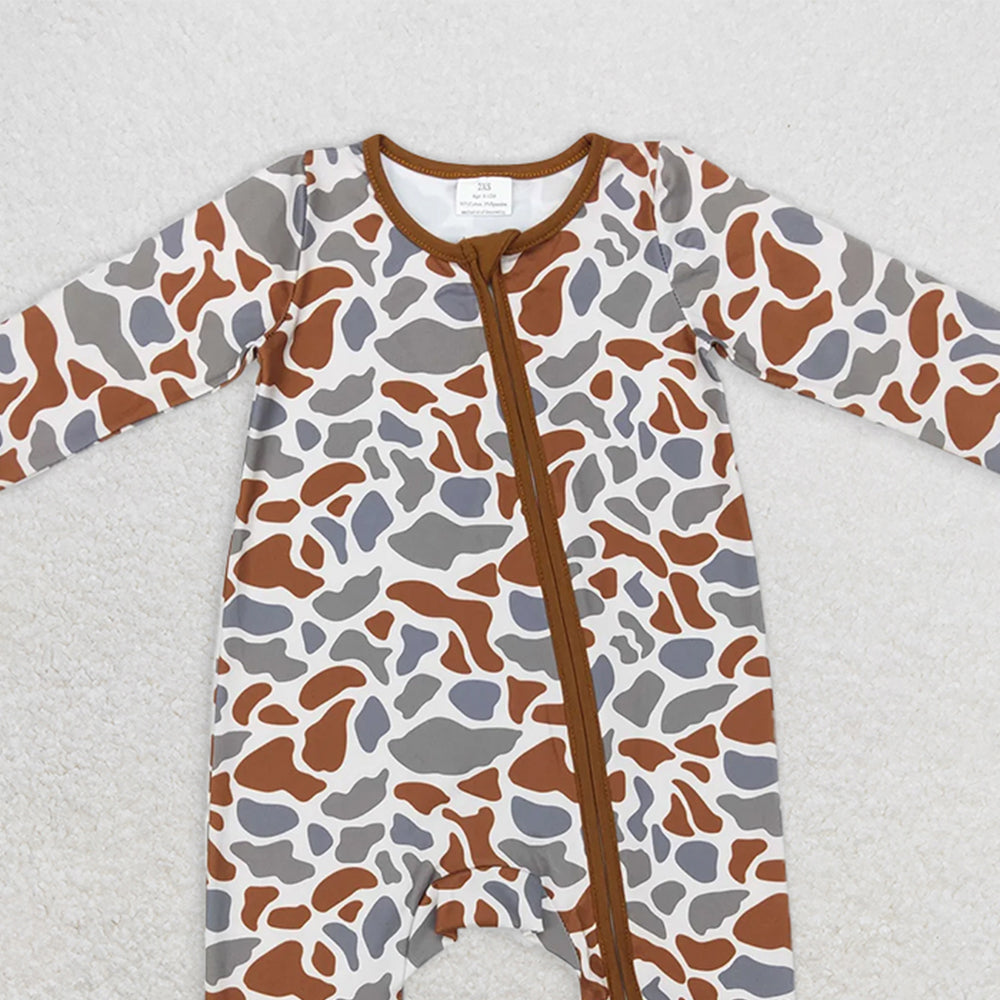 RTS LR0818 RTS NO MOQ  Baby Boys Winter Rompers Camouflage brown green zipper long sleeve jumpsuit