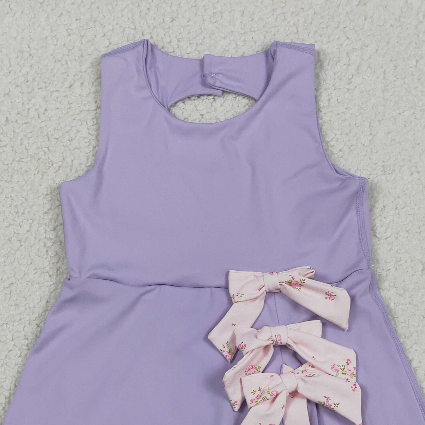 GSD3317 RTS NO MOQ （In stock ）Sleeveless bow lavender scallop girls athletic dress
