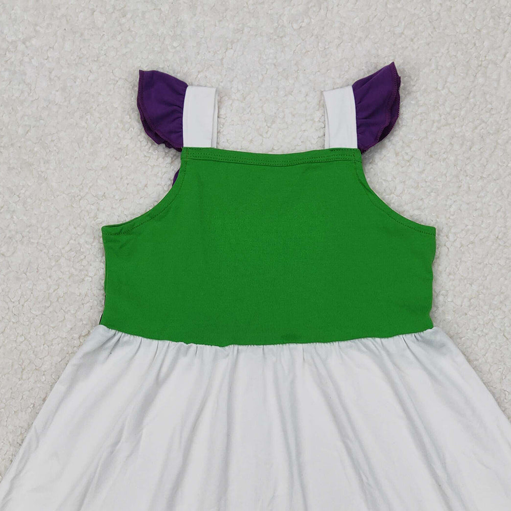 GSD1874 RTS NO MOQ White green purple flutter sleeves ruffle princess girls dress