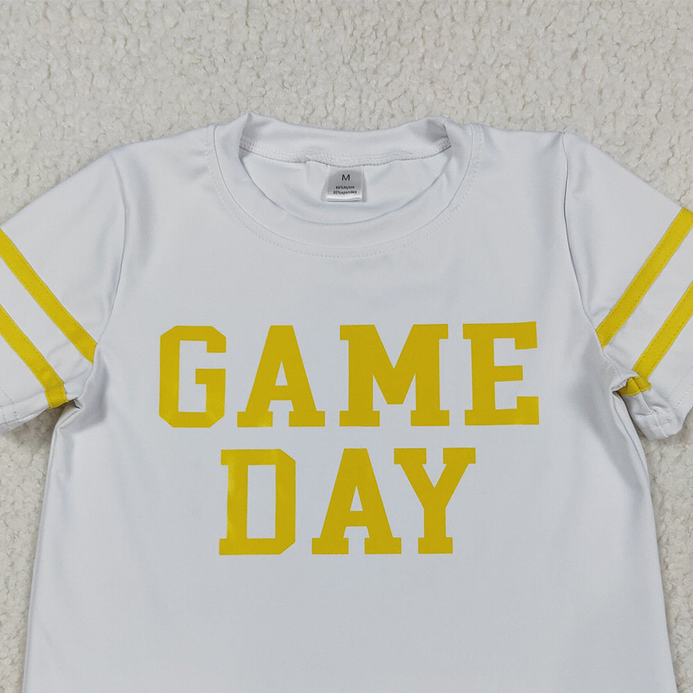 RTS NO MOQ （In stock）GT1115 Baby Girls Summer Tops Baby Girls Offst Print Yellow Game Day Yoga Active Tee Shirts