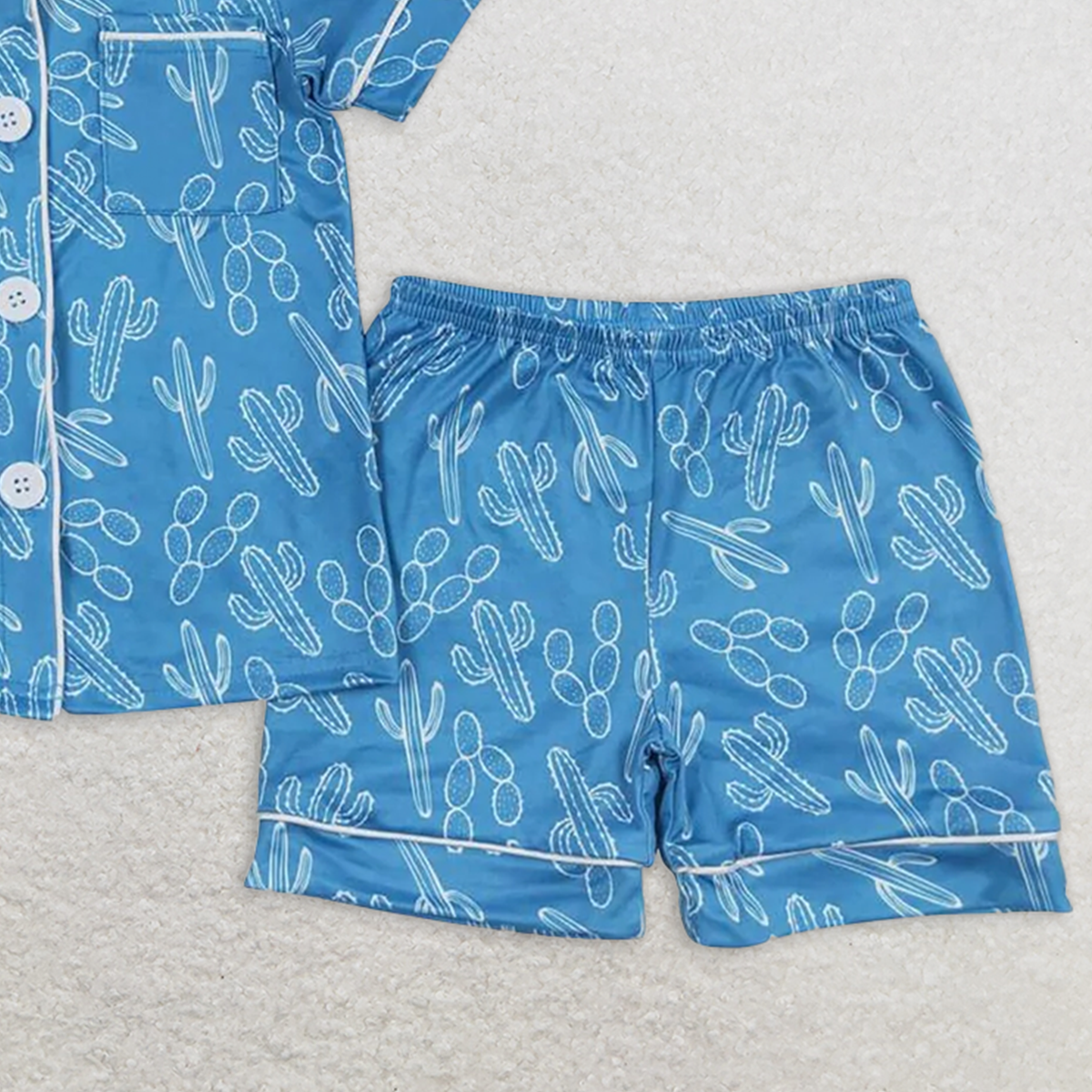 6.21 GSSO0842 RTS NO MOQ Baby Girls Summer Pajamas Outfits Baby Girls Western Cactus Buttons Shirt Shorts Pajamas Clothes Sets