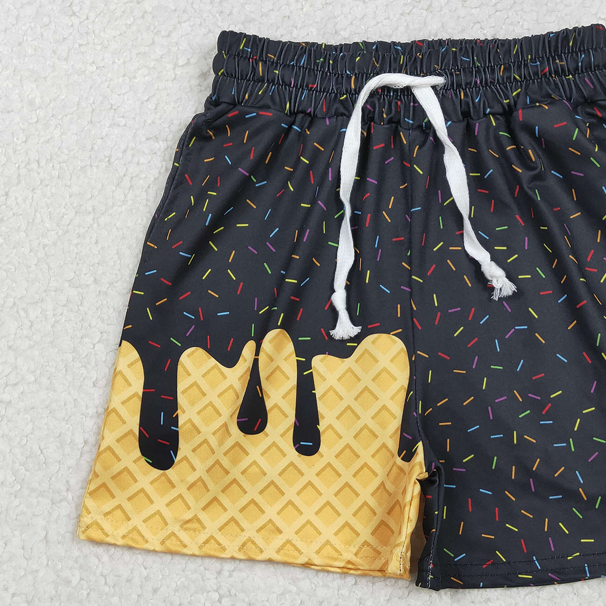 12.10 RTS NO MOQ （In stock）SS0624 Baby Girls Summer Shorts Baby Girls Black Ice Cream Drip Summer Shorts Bottoms
