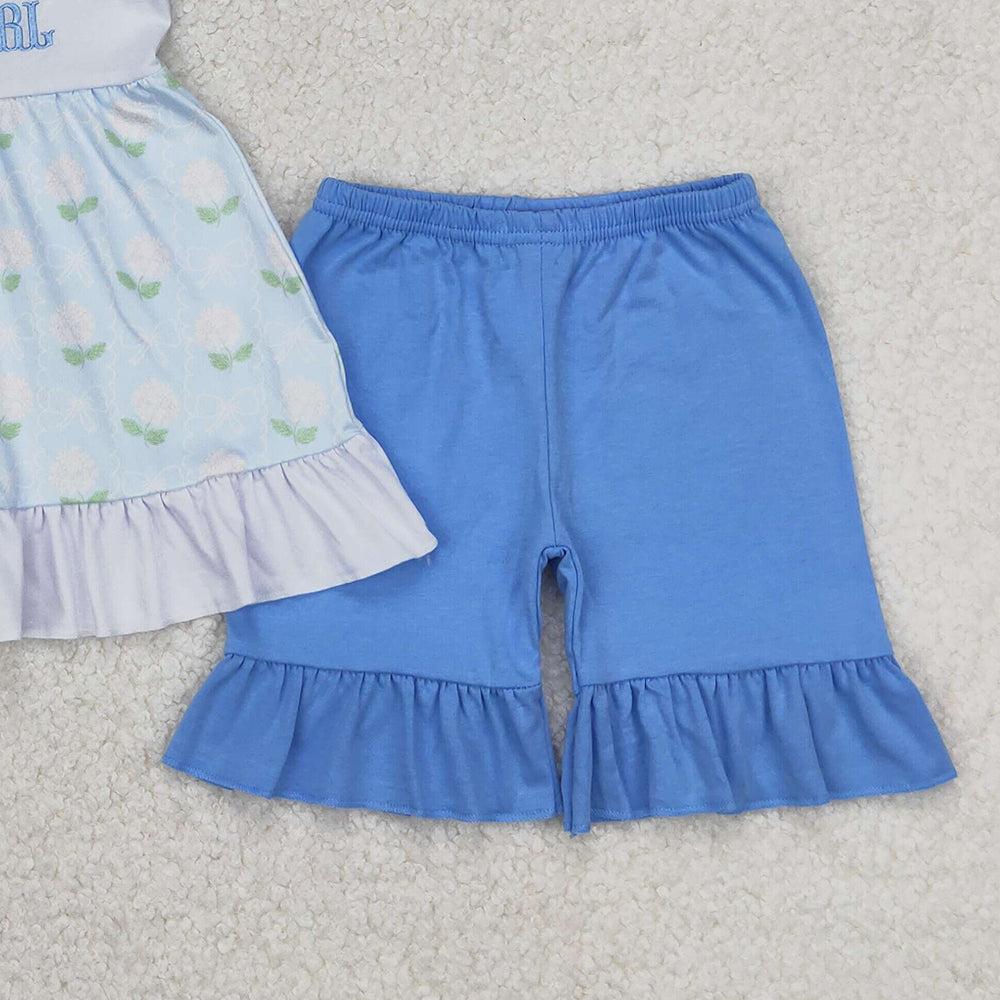 4.17 GSSO2152 RTS NO MOQ Sleeveless daddy's girl floral tunic shorts kids outfits